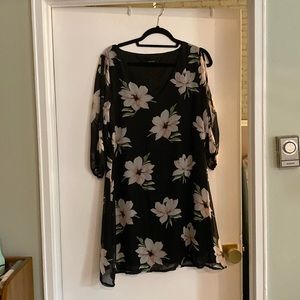 Floral Long Sleeve Cold Shoulder Mini Dress